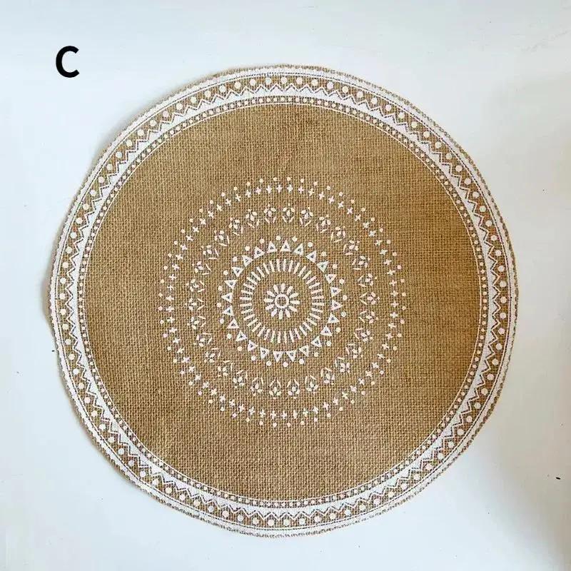 Practical New Ins Style Minimalist Tableware Mat Home Circular Woven Mat Restaurant Retro Hemp Decorative Mats Shooting Prop