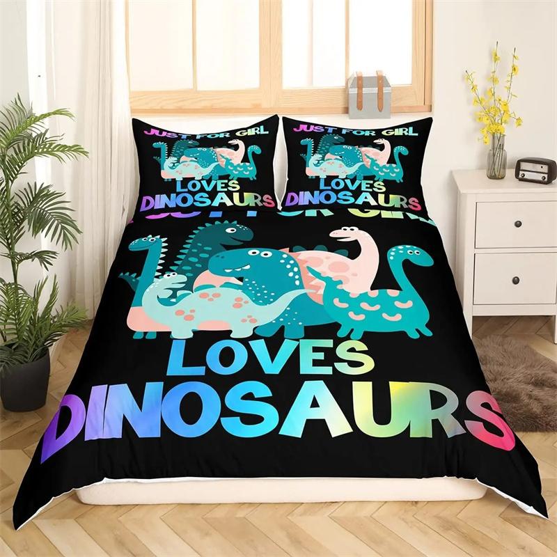 Cartoon Dinosaur Duvet Cover Dinosaur Theme Bedding Green Dinosaur Hello Bro Pattern Bedroom Decoration for Children Women Men