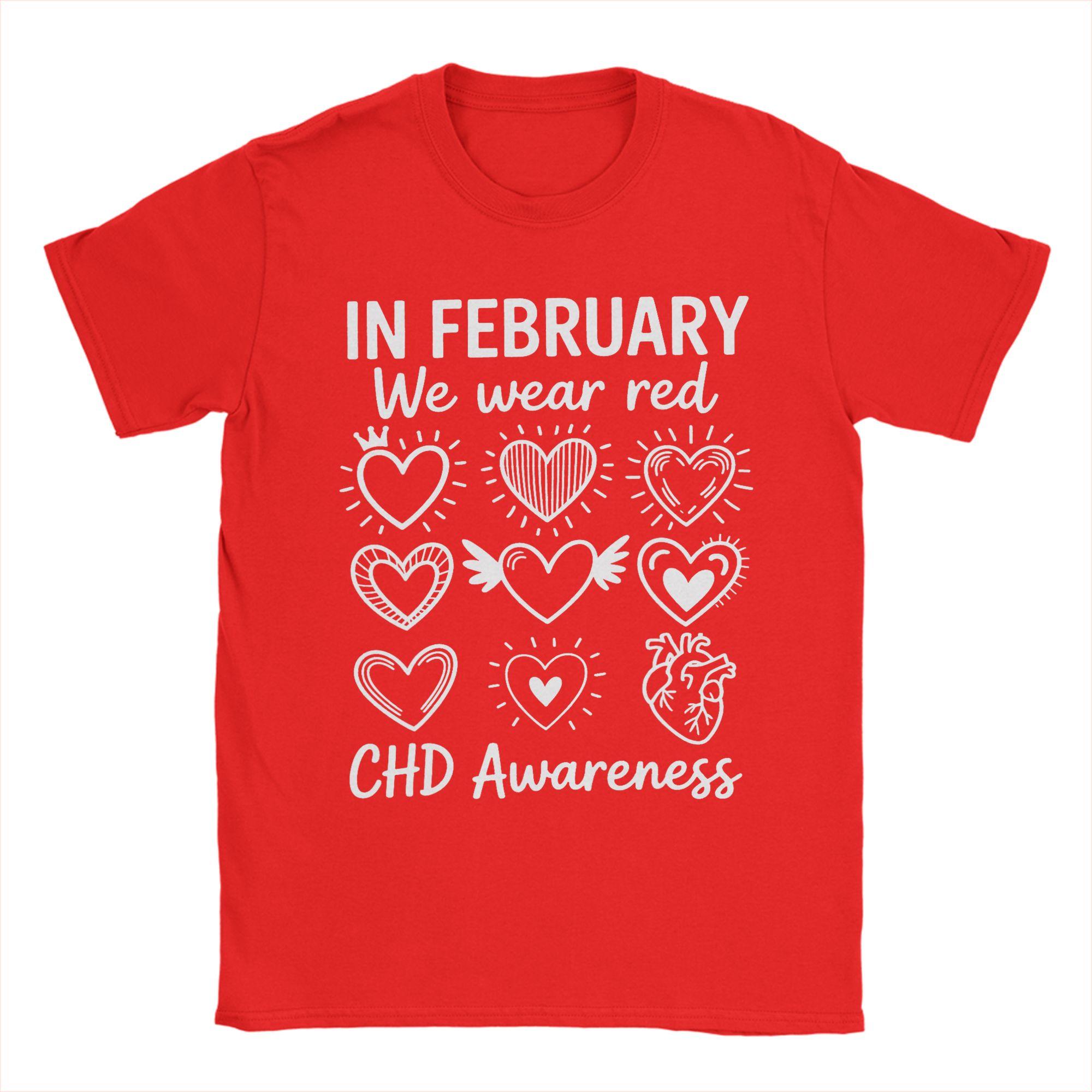in February We Wear Red CHD Heart Ribbon T Shirt Summer Hip Hop TShirts Unisexs Cotton Comfortable Oversized Clothes S