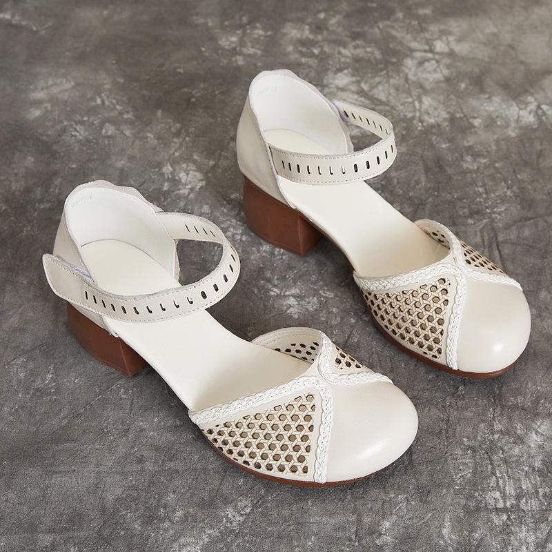 Fashion GKTINOO Genuine Leather Women Sandals Summer Shoes Thick Heels Soft Sole Women Shoes 2025 Hollow Mom Sandals