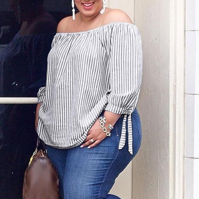 VONDA Women's One Shoulder Striped Top