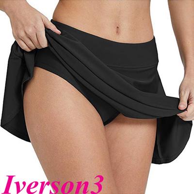 Womens High Waist Swim Skirt Swimdress Solid Swimsuit Hem Shirring Bikini Bottom Swim Brief