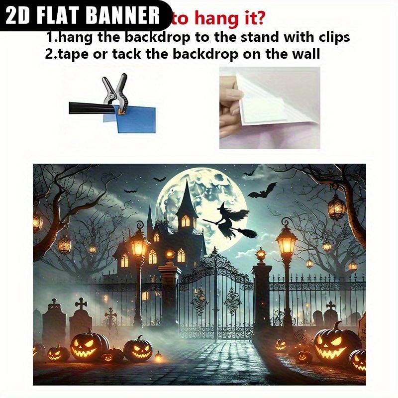 2D Flat Storefront Banner for Halloween | Ghost Castle and Pumpkin Lantern Scene, Suitable for Living Room and Bedroom