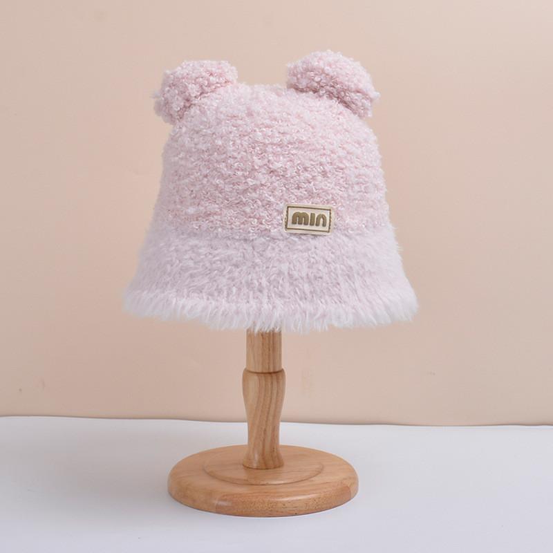 Winter Bear Earmuff Waterfall Hat With Plush Splicing For Kids Girls розовый