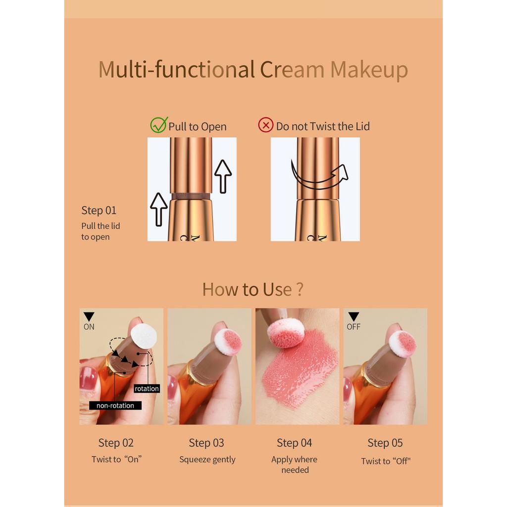 Blush High-gloss Grooming Multi-functional Makeup Pen, Pearlescent Fine Glitter Brightening Facial Grooming Cream