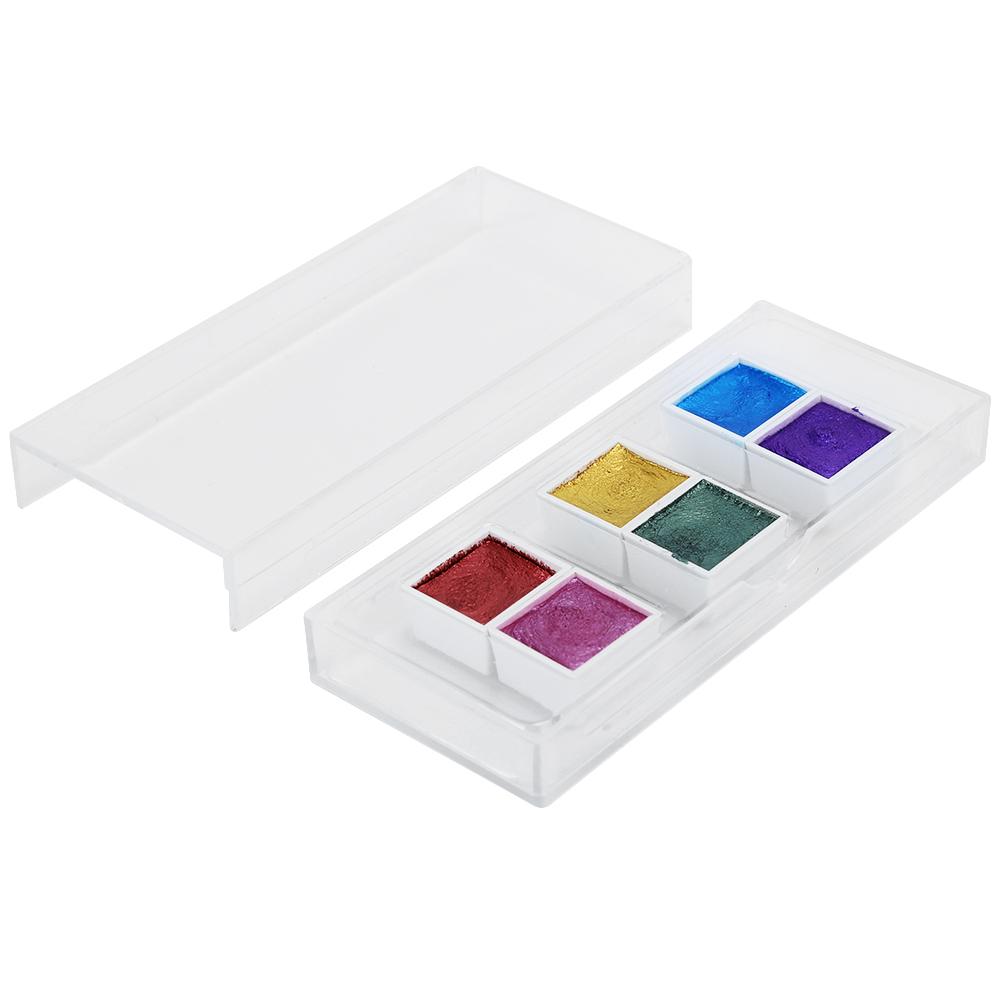 Zestaw farb akwarelowych Solid Watercolor Paint dozujący 6 kolorów klejnotów Perłowe metalowe farby akwarelowe do zdobienia paznokci