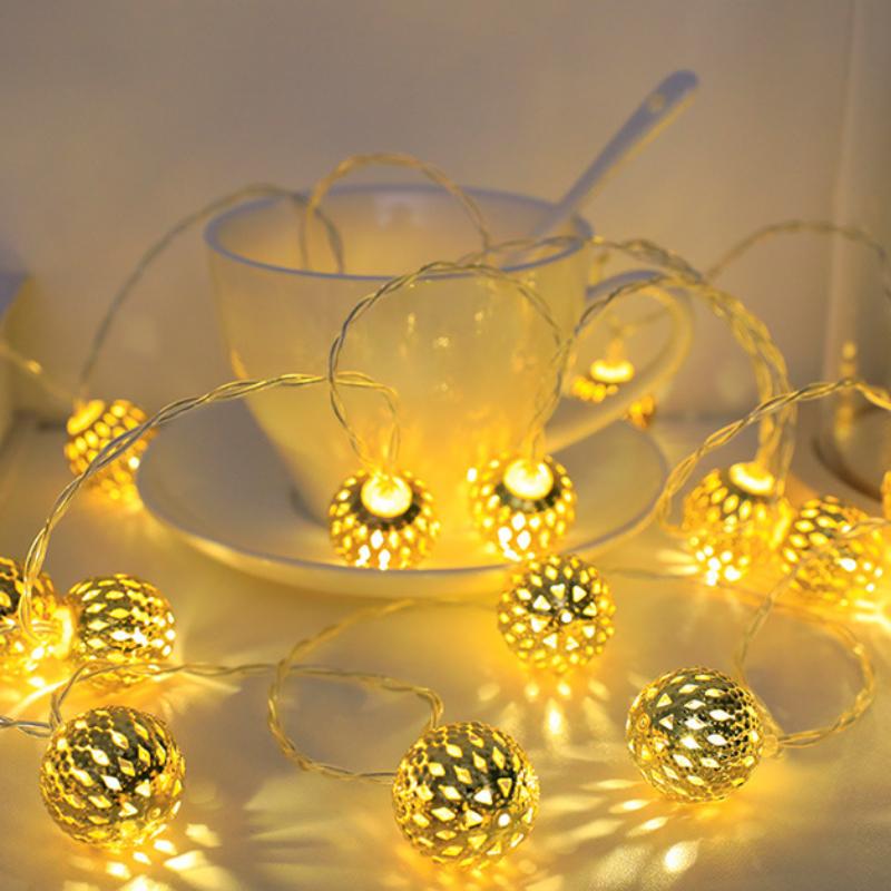 LED Solar Hohl Marokkanische Kugel Lichterkette Feiertag Außenhof Kugel Dekoration Laterne 1.5m 10led/3m 20eld/6m 40led