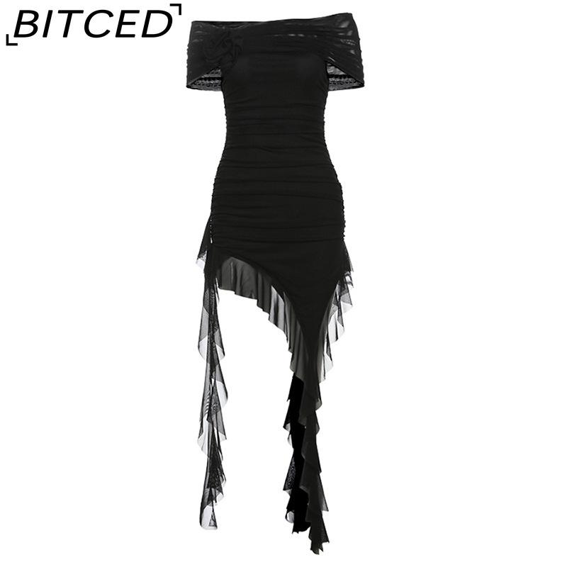 BITCED Spring Women's Solid-Color Slim-Fit High-Waisted Fashion Off-the-Shoulder Strapless Dress