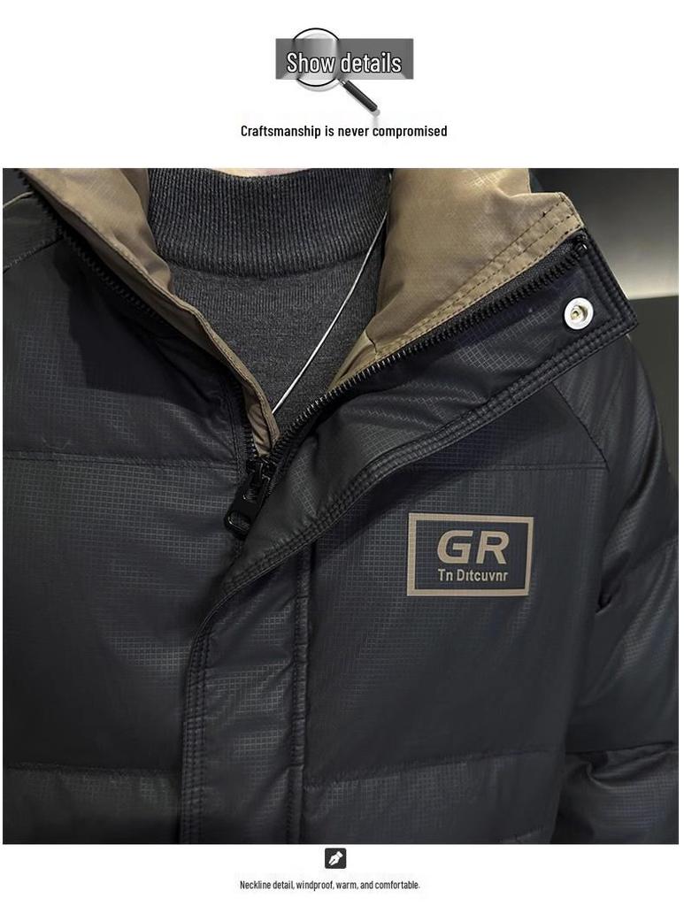 Wuhan Men's Solid Color Stand-Up Collar Down Jacket - Trendy High-End Design