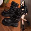 High-heeled Short Boots Women's 2025 Autumn and Winter New British Wind Pleated Piled Boots Belt Buckle Warm Inner Height-increasing Leather Boots