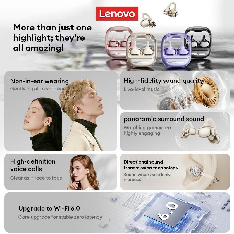 Orijinal Lenovo RS115 Spor Kulaklıkları OWS Kablosuz Bluetooth 6.0 Kulak Klipsli Kulaklıklar Oyun Kulaklığı 25 Saat Süre HD Çağrı Müzik Kulaklığı