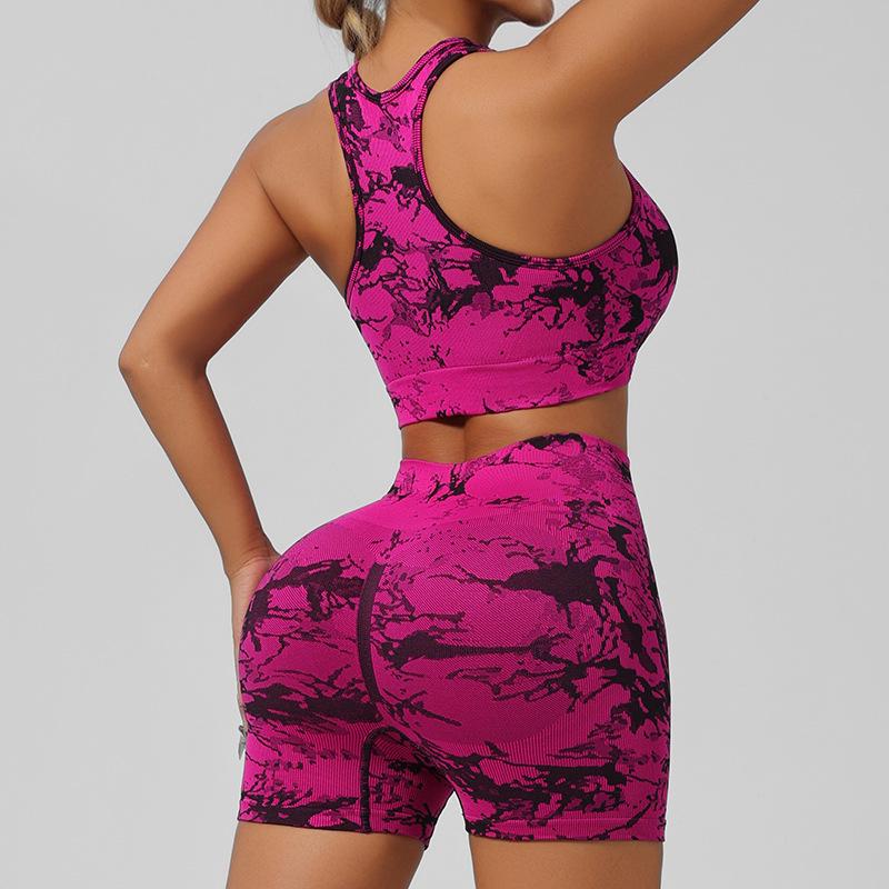 Tie-Dye Yoga Set: Beautiful Back Sports Bra & High-Waist Peach Lift Leggings