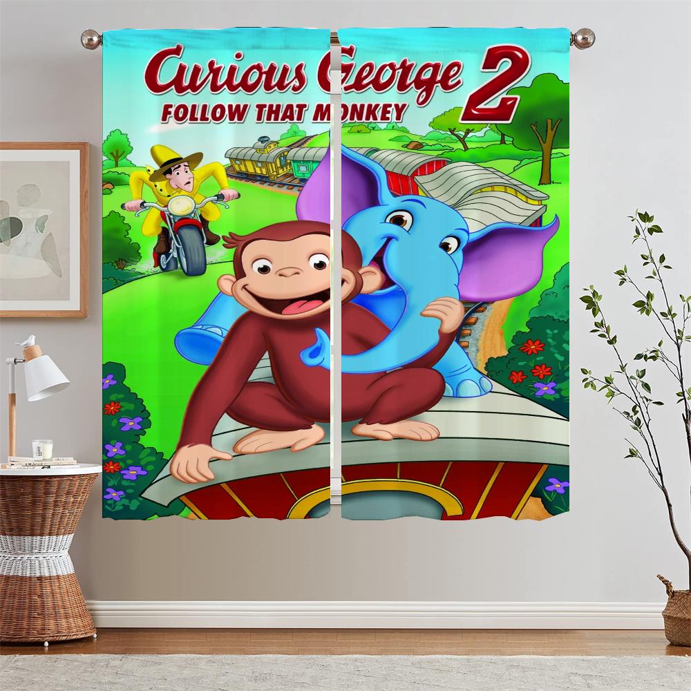 Curious George Kitchen Curtain Tiebacks Curtains for Living Room Decoration Tulle In Kitchen Curtains 2 Pieces Window Blackout