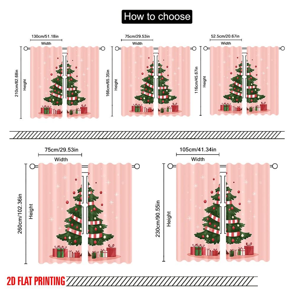 2pcs,2D plane printing Curtain Popular Christmas Tree Gifts_c Durable 100% Polyester Fabric (without rod) Decorations Outdoor