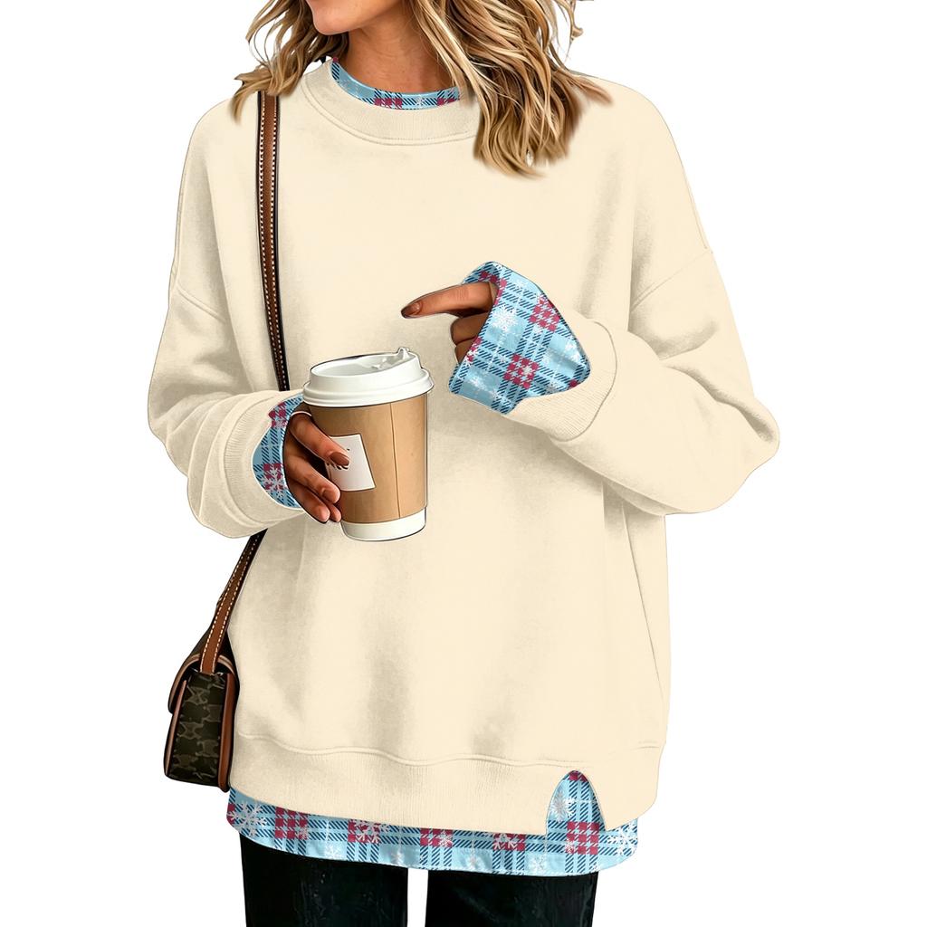 Women's Casual Printed Long Sleeve Oversized Two Piece Look Sweatshirt for Everyday Wear