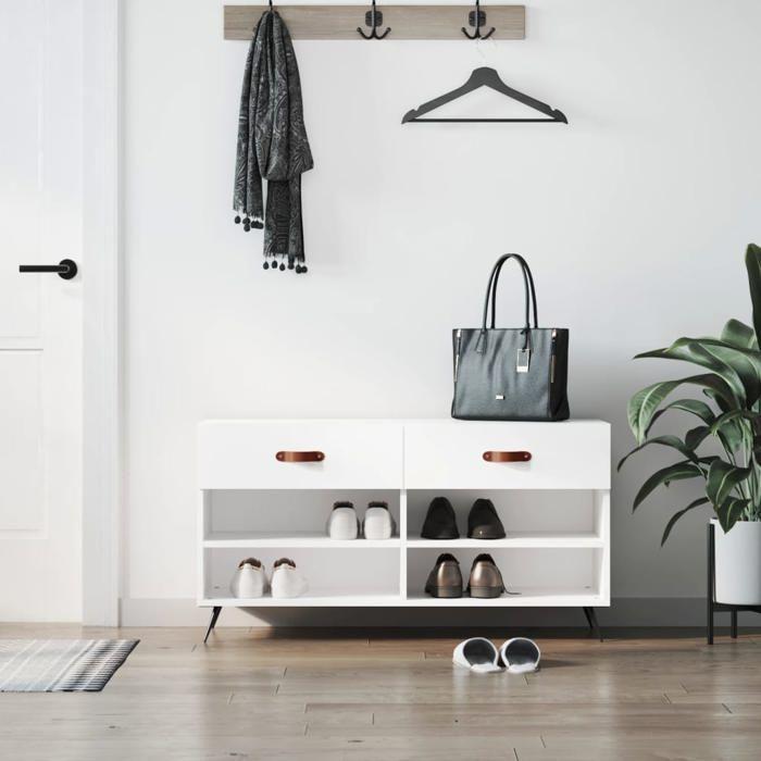 VidaXL Banc à Chaussures, Armoire à Chaussures avec 4 Étagères et Pieds, Meuble à Chaussures avec 2 Tiroirs Salon, Moderne, 829708