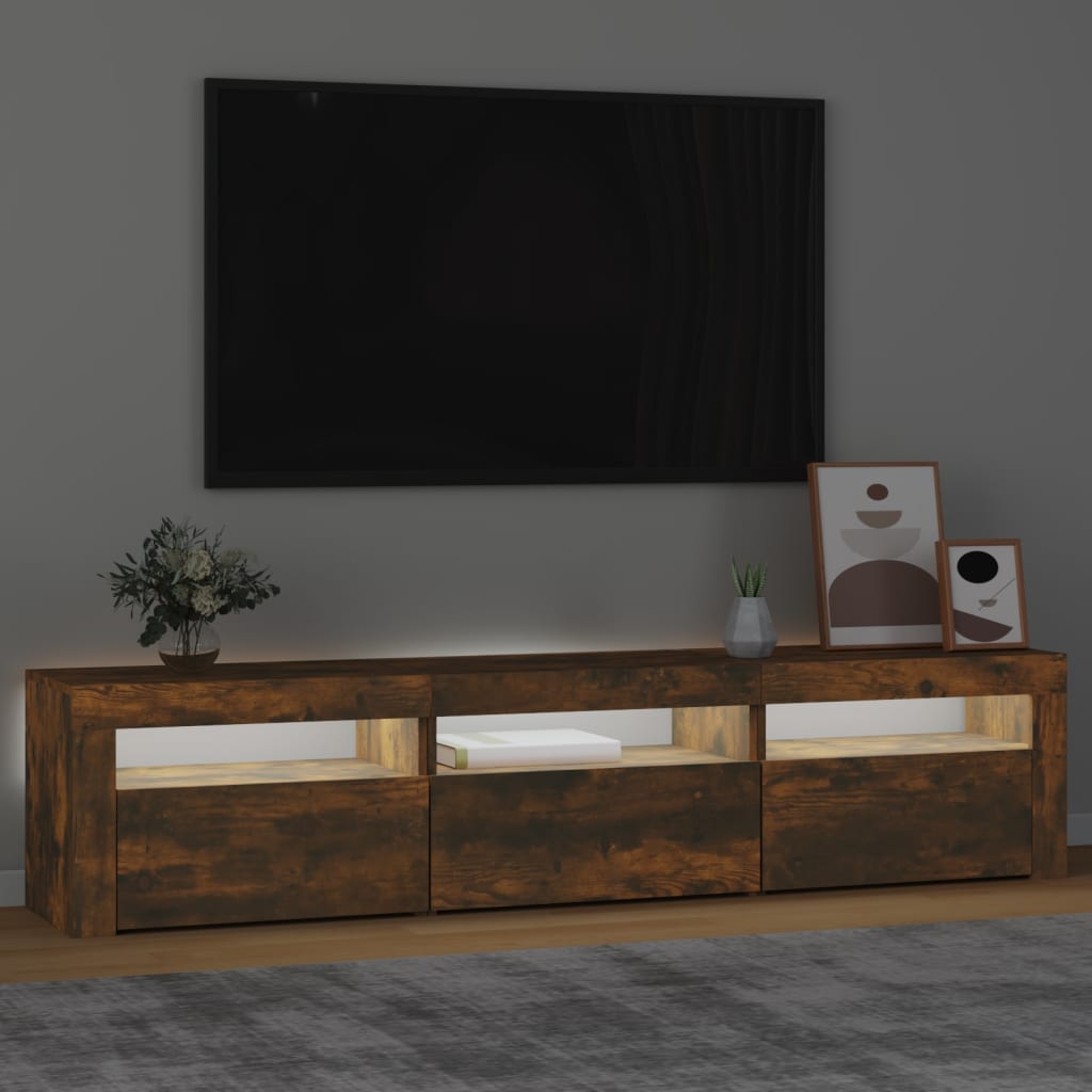 Vidaxl Szafka Pod Tv Z Oświetleniem Led, Przydymiony Dąb, 180X35X40 Cm