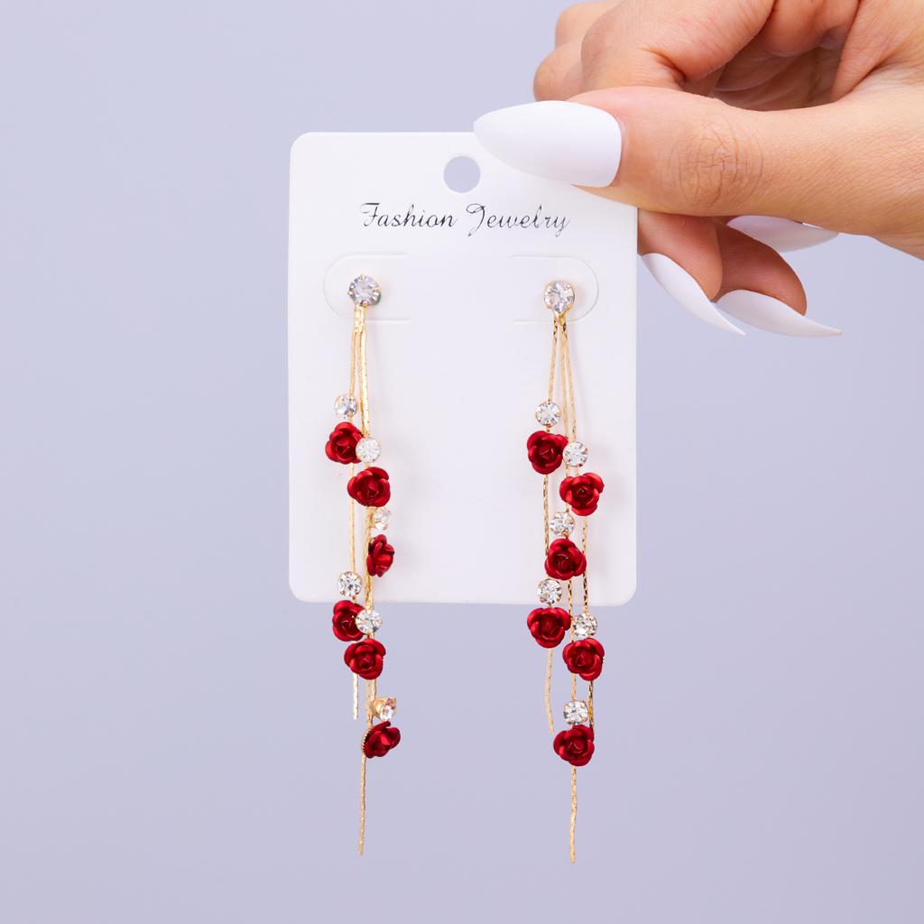 Trend Retro Zircon Rose Earrings Delicate Temperament Women's Earrings Party Festive Wwedding Party Jewelry