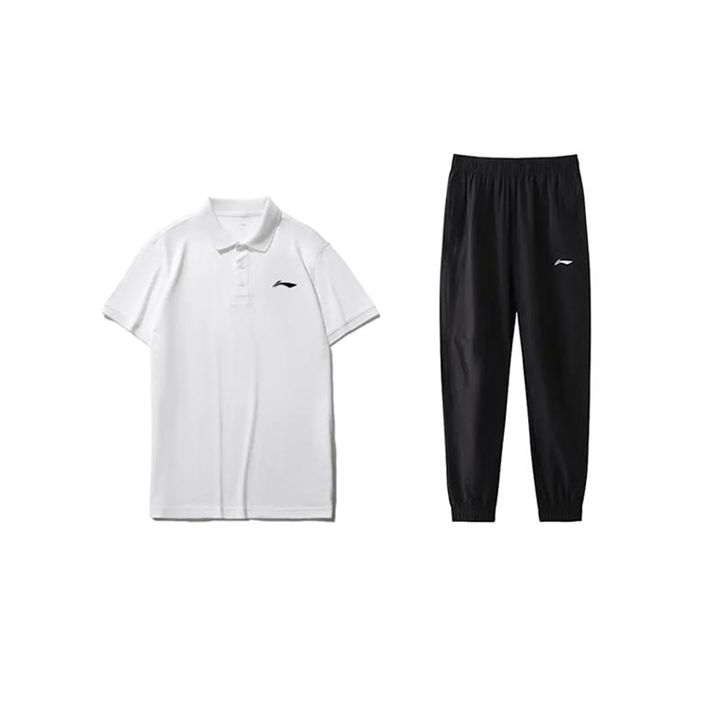 

Универсальная футболка-поло с коротким рукавом и принтом логотипа Li Ning, удобные однотонные брюки с манжетами, повседневный спортивный костюм, унисекс, спортивный костюм YWBV069-2 L