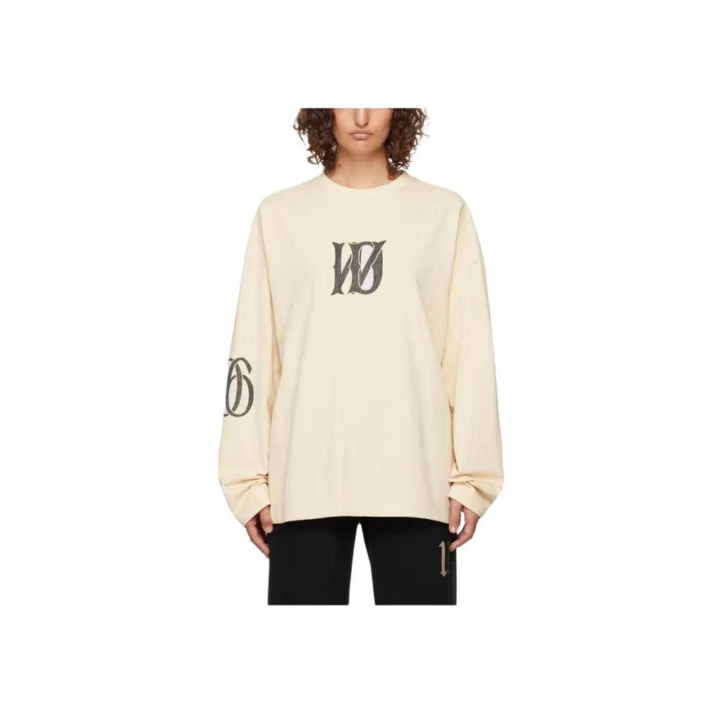 WE11DONE FW24 Letter Logo Printed Long Sleeve T-Shirt Unisex Tops Beige WD-TT3-24-746-U-BG