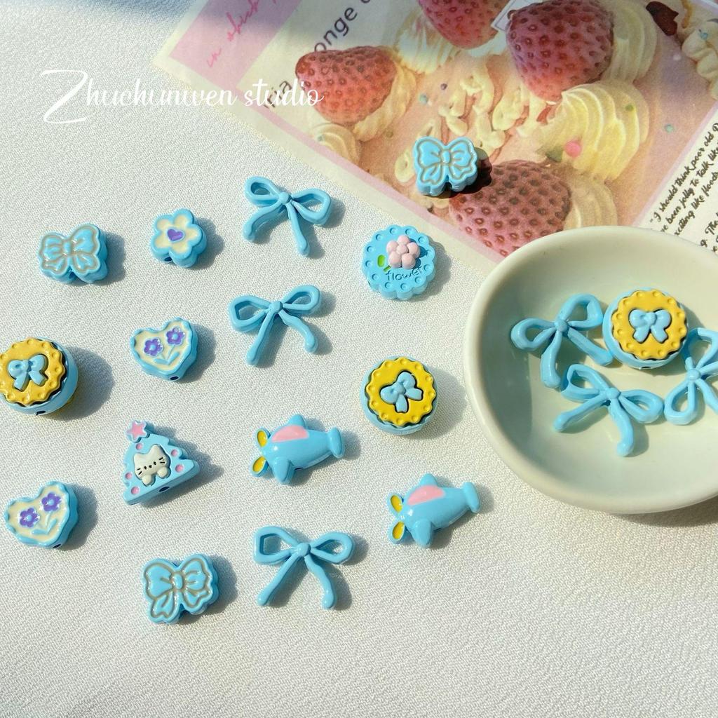 Blue Beaded Flower Bear Bracelet - Cute Alloy DIY Jewelry Accessory