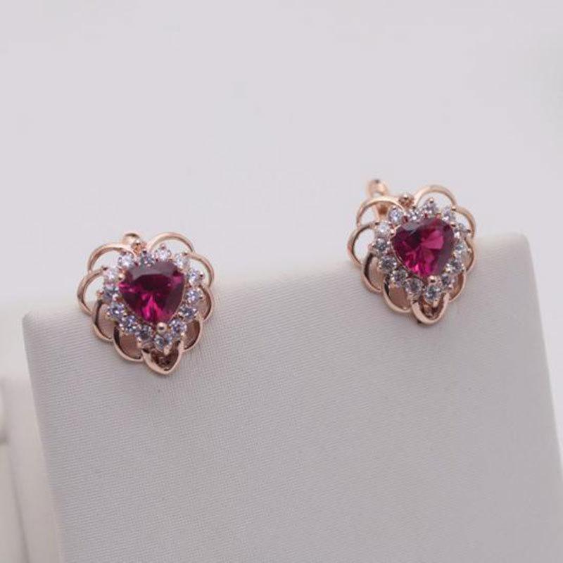 Изысканные и Чистые 585 Русские Фиолетовые Золотые Серьги Любовь с Бриллиантами, Роскошные Серьги Цвета Розового Золота с Темпераментом для Женщин