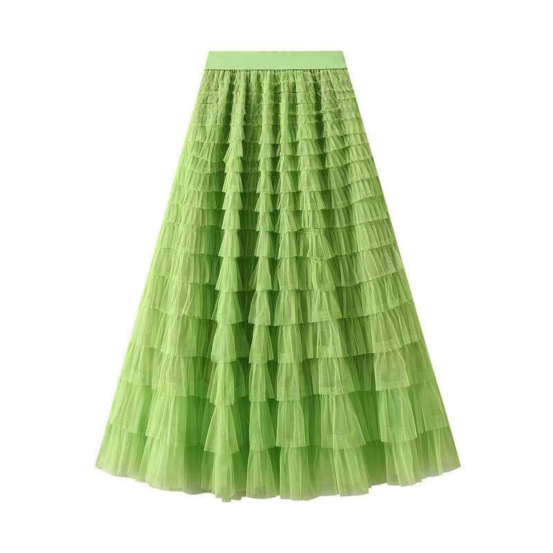 Elegant Boho High Waist Skirt for Women - Durable, Comfortable Fit with Chic Mesh Layer & Contrast Lace, Perfect for Spring/summer