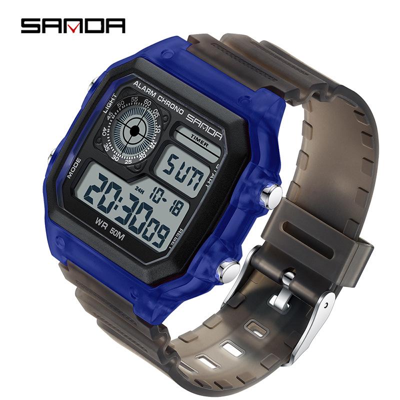 Sanda Men's Waterproof Digital Sports Watch - Luminous Square Outdoor Fashion Watch for Students