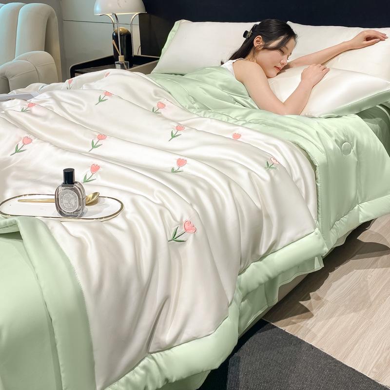 Silky Summer Ice Silk Quilt Set: Lightweight, Washable, and Embroidered