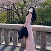 French pink lace dress women's summer new vacation style age-reducing temperament sleeveless waist A-shaped long skirt