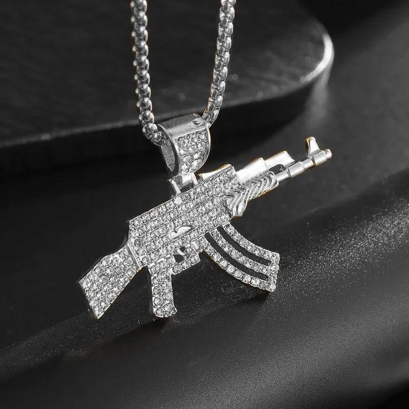 Hip-Hop Crystal Pistol Pendant, Personalized Men and Women Punk Cool Rock Rap Trend Necklace Trend Jewelry Gift