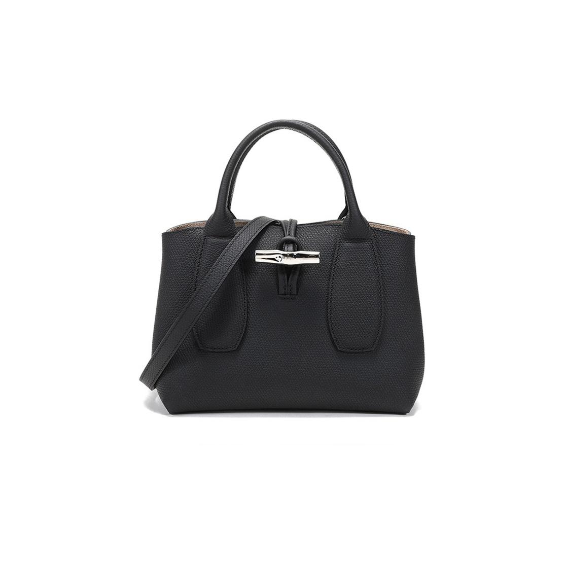

Longchamp Le Roseau 22 Solid Color Bamboo Buckle Pebble Grain Leather Big Bag Shoulder Tote Small Women Bags Black 10095HPN001 Basic Set (Bag+Dust Bag)