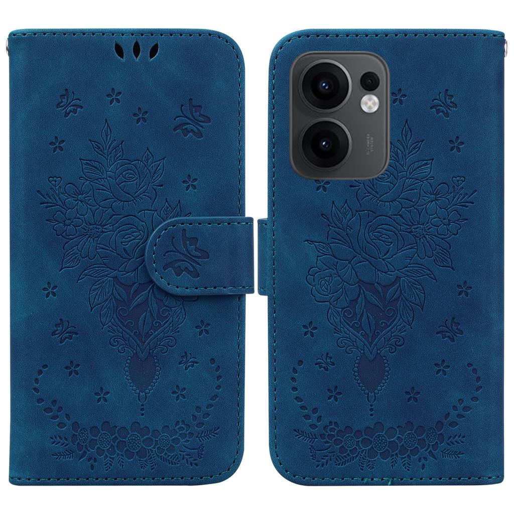 Für Oppo Reno13 F 5G Hülle PU Leder Brieftasche Handyhülle Schmetterling Blumen Prägung