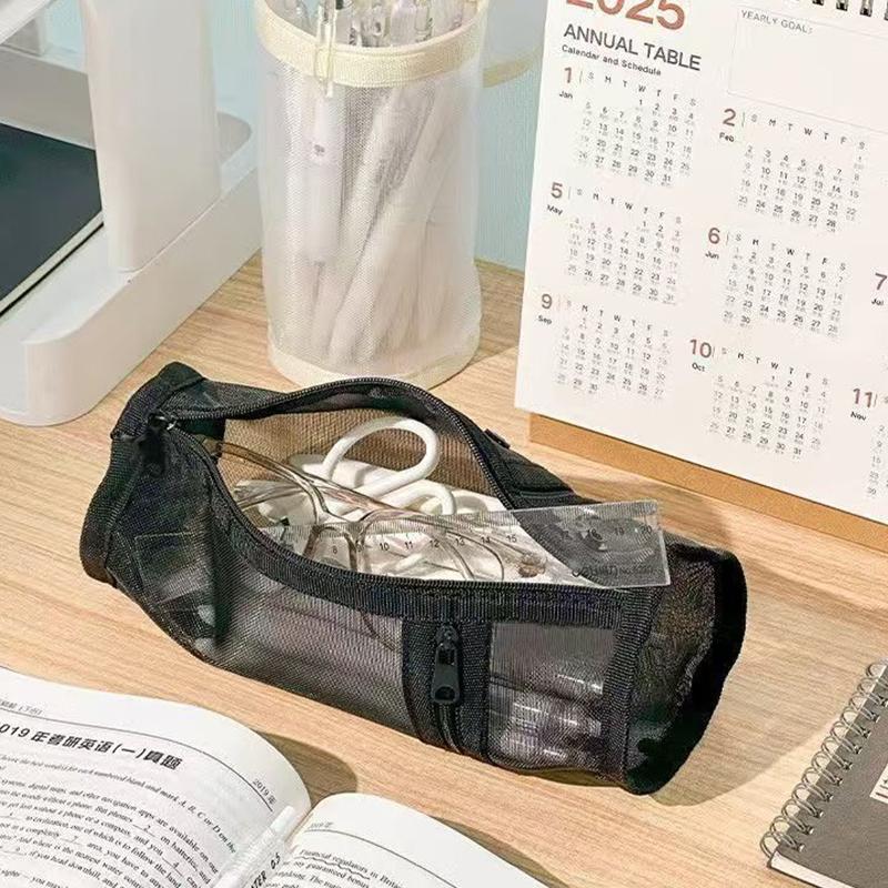 Mesh Dual-Use Makeup Brush Storage Bag Portable Brush Case Simple Large Capacity Brush Bucket Holder Travel Stand-Up Pouch