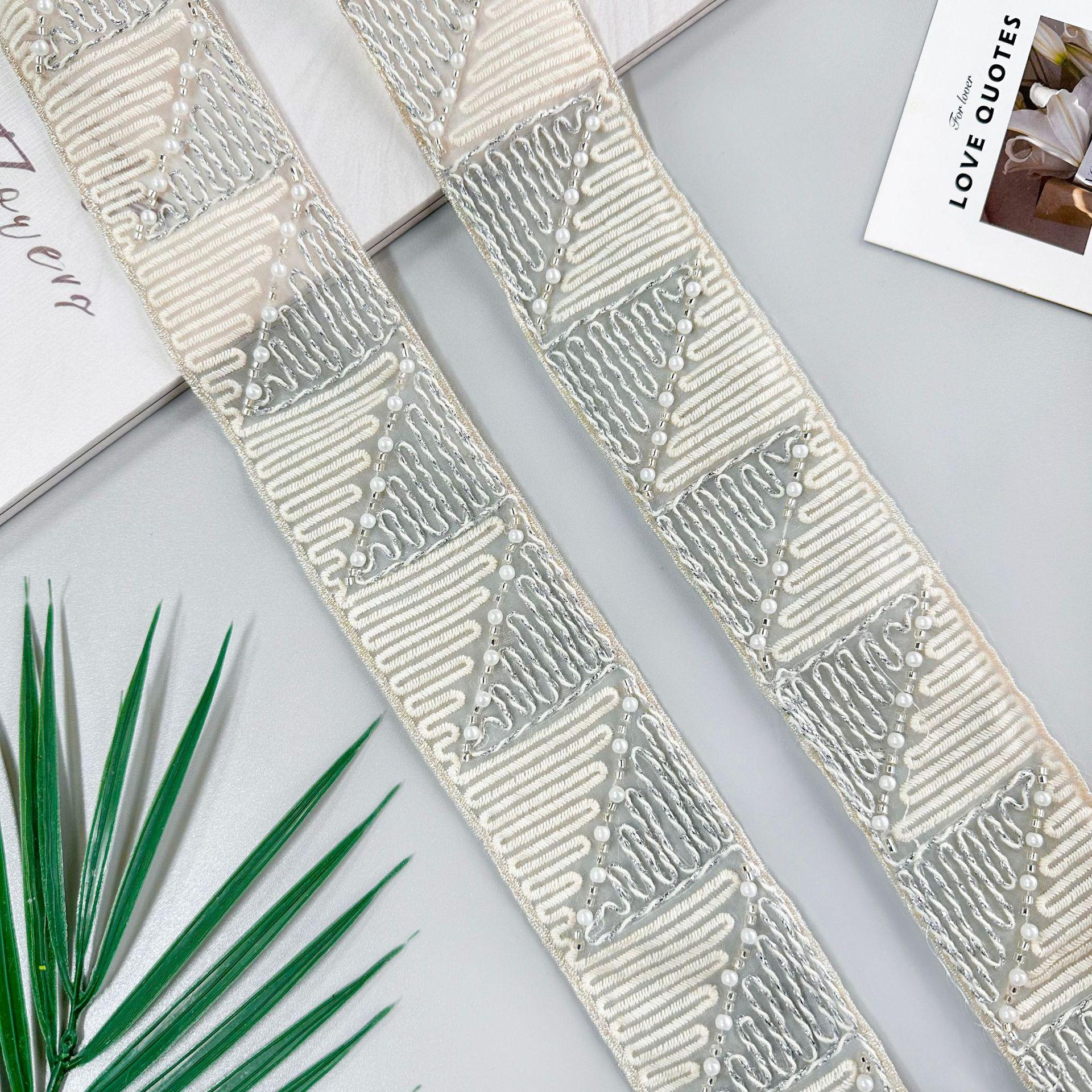 

5.5Cm Bead Embroidery Barcode Ethnic Style Clothing Skirt Waist Decoration Window Decoration Belt Decoration Lace Accessories T3187 silver one size