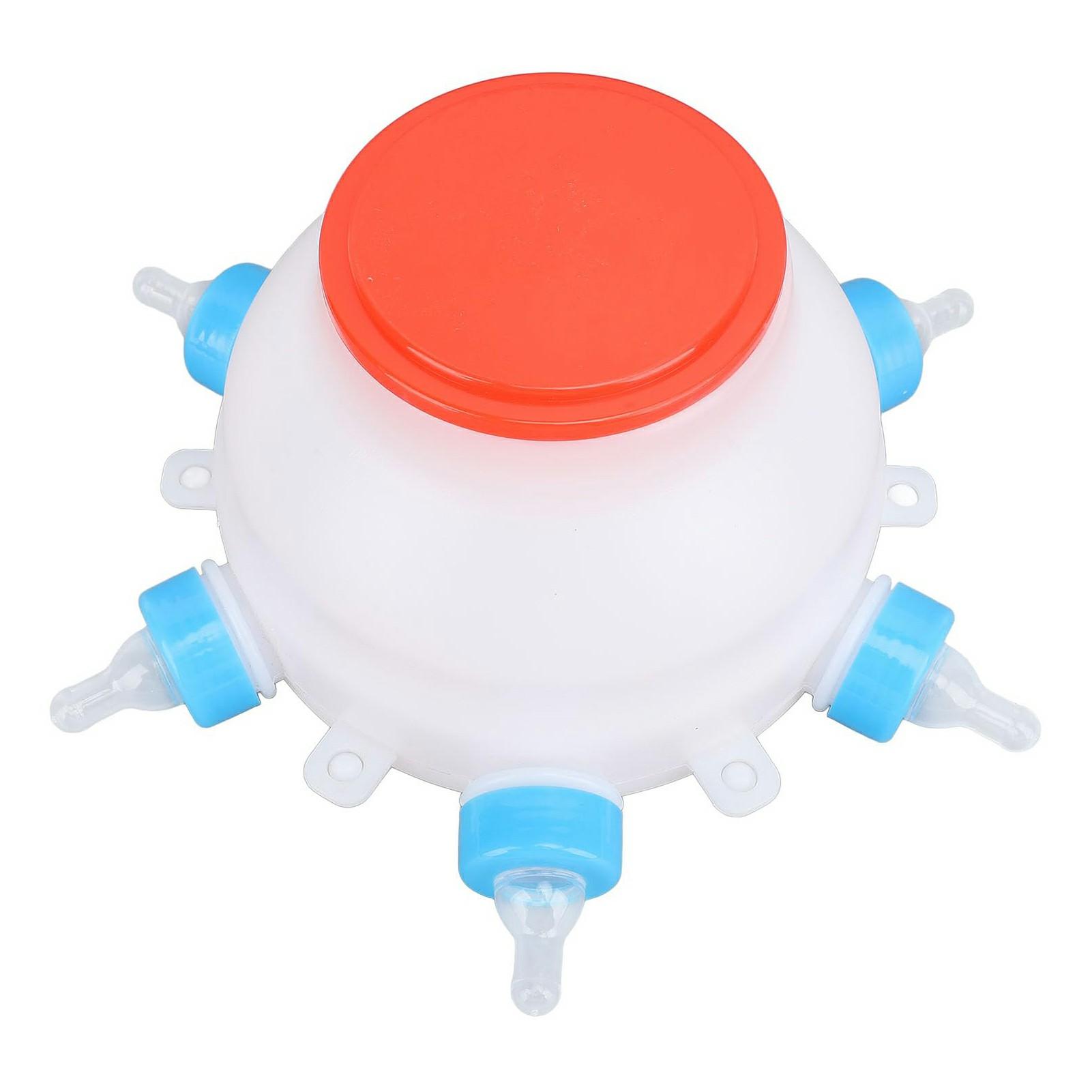 Piggy Milk Feeder 2.5L Round Piglet Poultry Breeding Feeder with 6 Pacifiers for Lambs, Piglets, Cows A
