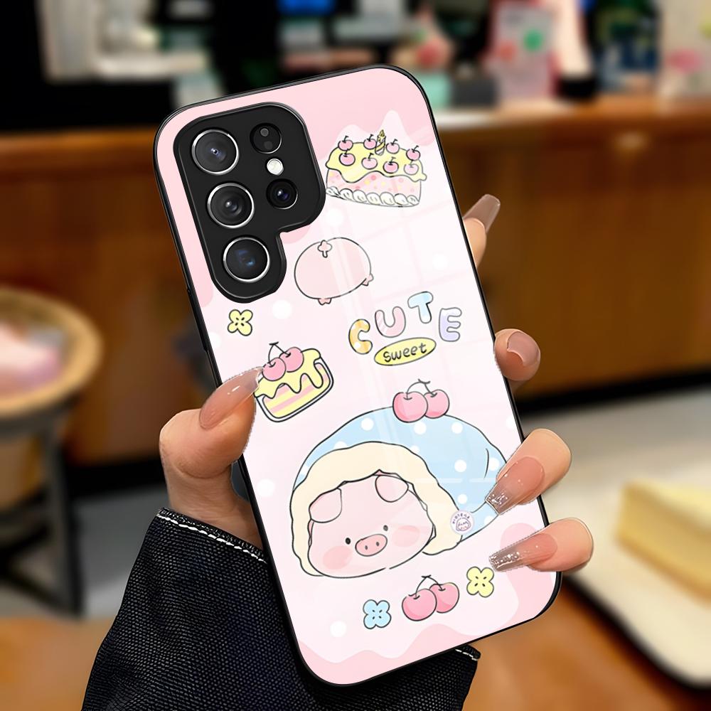 

Cute Pig Cartoon Phone Case For Samsung S26 S25 Plus S20 S20 Plus S22 Ultra S23 FE S21 Plus S21 Ultra Glass Cover Samsung S22 Plus