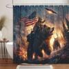 Funny Bear Printed Shower Curtain Cool Cat Riding Bear Forest Woodland Ufo For Bathroom Decor