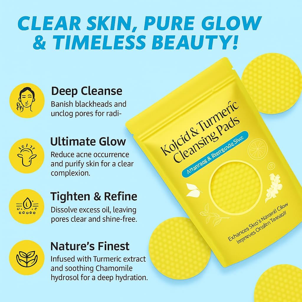 FORESTORY Kojic Acid & Turmeric Cleansing Pads for Face | Brightening, Pigmentation & Tan Removal | Exfoliating Skincare Wipes for Dark Spots, Acne