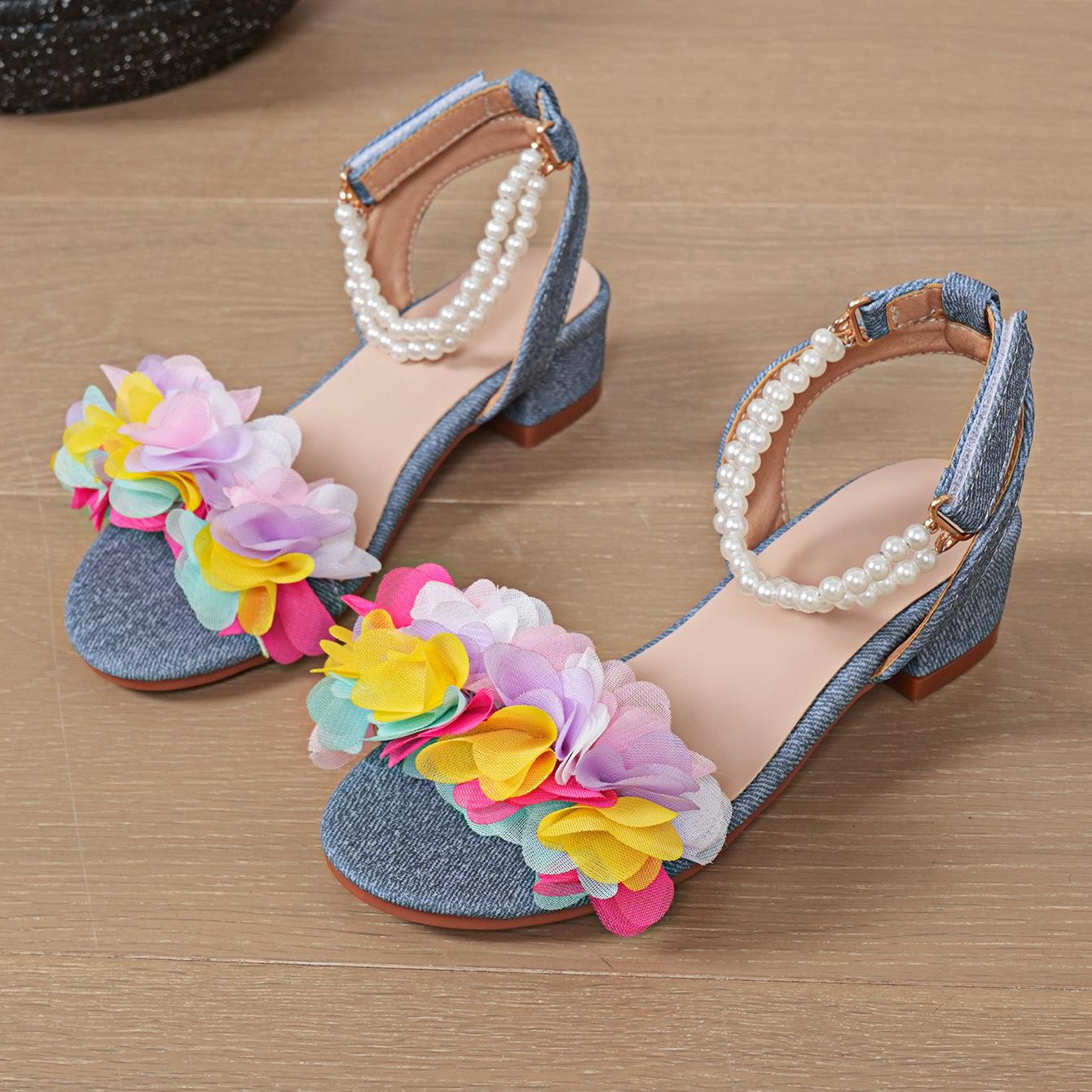 

2026 summer new children s fashion thick high heel with princess sandals women s Europe and the United States 38 синій