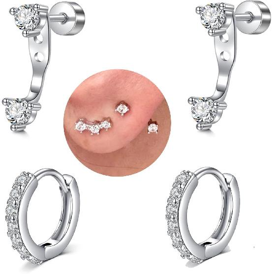 Silver Gold Cartilage Earring for Women Hypoallergenic Flat Back Earrings Threadless Helix Earring Tragus Studs 6mm Cartilage Jewelry Flatback