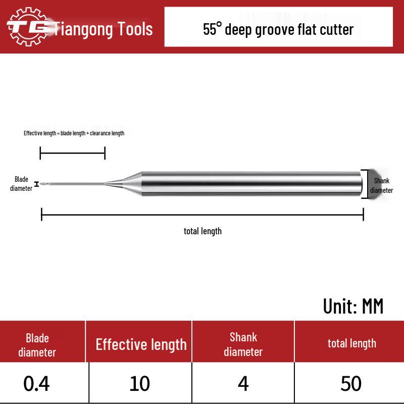 Tiangong Wolframová ocel R0.5 Kulová fréza 0.75 Legovaný krček, 2břitá, 55° Potažená, Prodloužená Hluboká drážka 1, 1.25