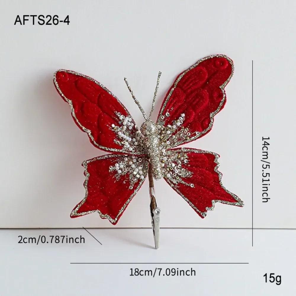 Multicolor Christmas Tree Decoration 25*21cm Gold Powder Fabric Glitter Butterfly Accessories Party Supplies Hanging Decoration