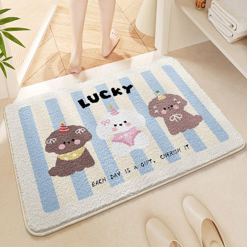 Cute Cartoon Winter Imitation Cashmere Floor Mat, Bathroom Door Absorbent Quick Drying Foot Pad, Thick Plush Carpet