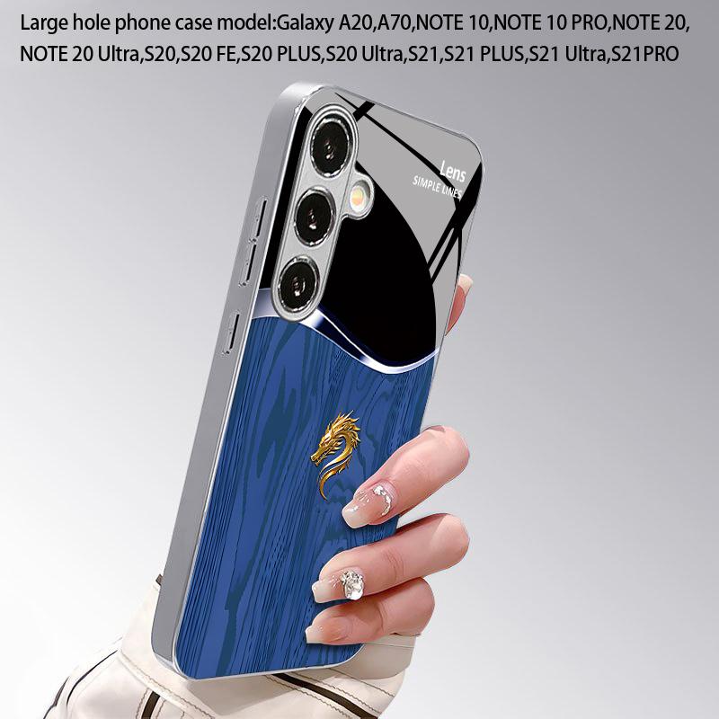 Blue Wood Golden Dragon Pattern 2D Phone Case for Samsung S26 S25 S24 S23 S22 S21 S20 A56 A36 A16 - Glass Protective Cover