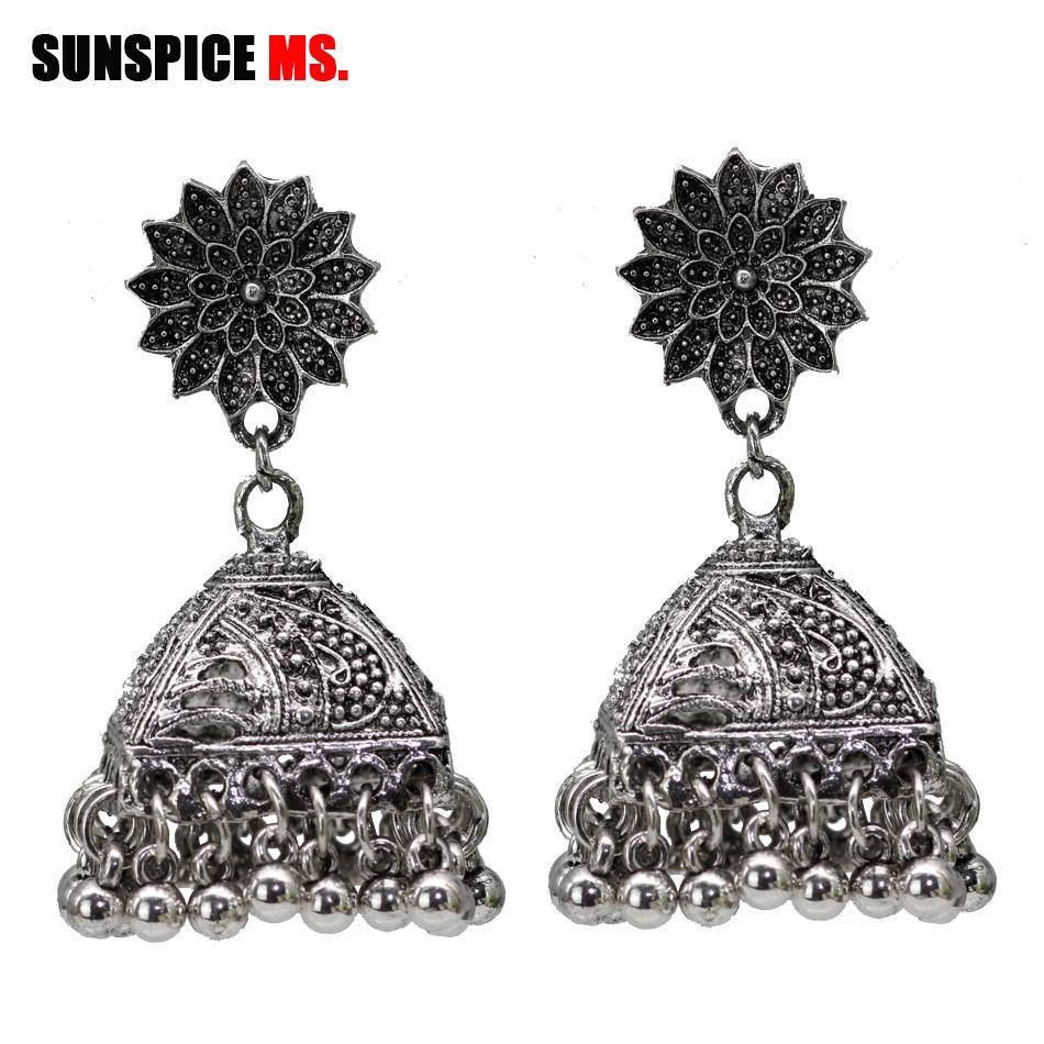 SUNSPICE MS Indian Earrings For Women Bridal Wedding Jewelry Retro Vintage Gypsy Square Hollow Bell Drop Earring Egypt Bijoux