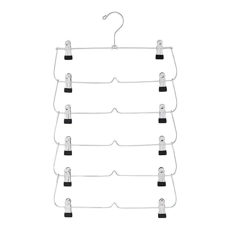 6 Tier Metal Pants Hanger With Clips Spacesaving Durable Storage For Skirts And Trousers Black