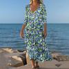 Dresses For Womens Vintage Print Tunic Waisted Midi Dress Summer Casual 3/4 Sleeve Dress