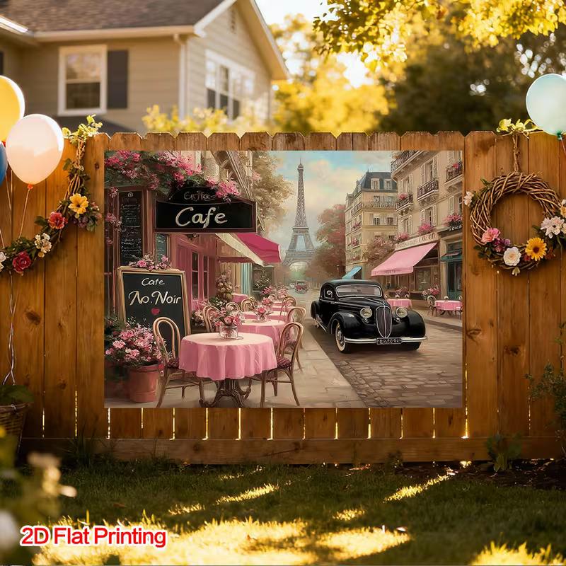 2D Pariser Café Straßenszene Kulisse Eiffelturm Oldtimer Fotografie Hintergrund