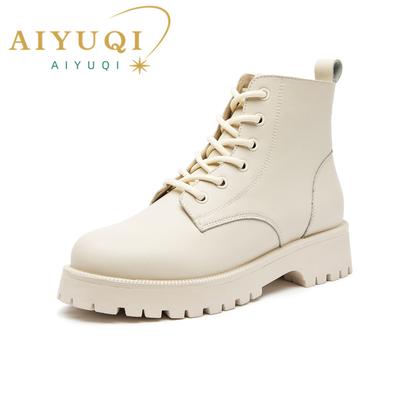 Mode Damen Stiefeletten Echtes Leder 2025 Neue Herbstmode Damen Kurze Stiefel Britischer Stil Dicksohlige Damen Motorradstiefel